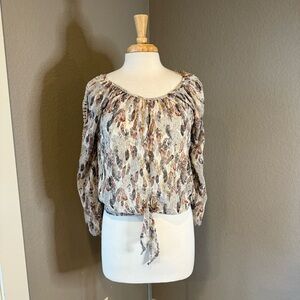 American Rag Feather Print Blouse in Cream and Brown
